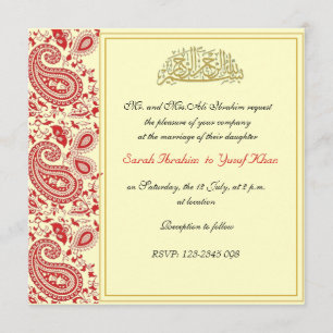 Invitation Rouge et mariage musulman d'or