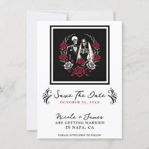 Invitation Rouge et noir blanc Rose squelette Enregistrer la