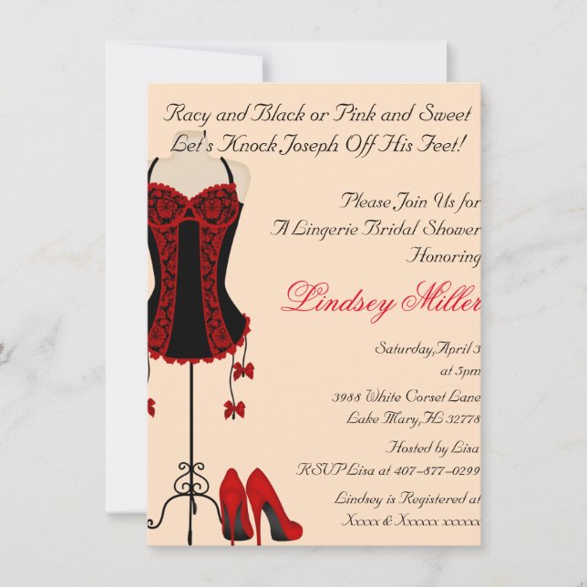 Invitation rouge et noir de Fête de la mariée de (Devant)