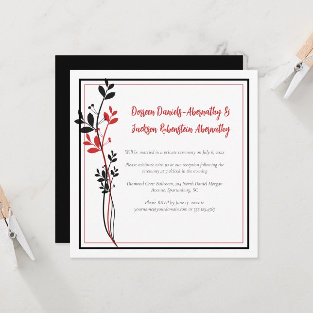 Invitation Rouge et Noir Moderne Réception Uniquement | (Devant/Arrière en situation)