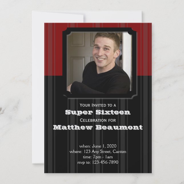 Invitation rouge et noire de fête d'anniversaire (Devant)