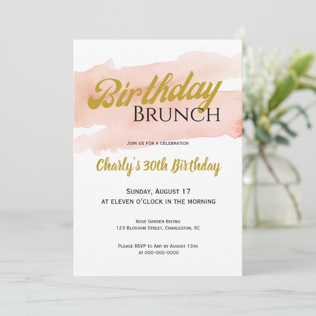 Invitation Rouge et Or Célébration Moderne de Brunch (Debout devant)