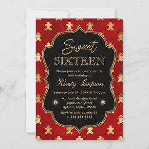 Invitation Rouge et Or Hommes en pain d'épice d'hiver Sweet 1