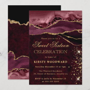 Invitation Rouge et Or Paillettes Agate Douce 16