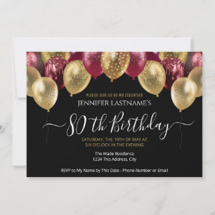 Invitation rouge et or pour la fête des 80 ans
