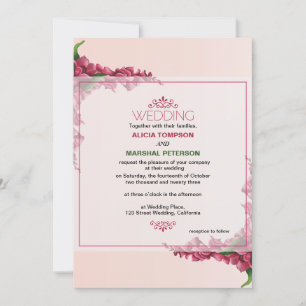 Invitation Rouge et rose clair Floral Rustique Mariage
