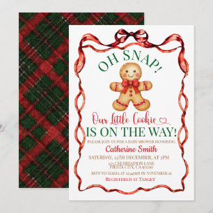 Invitation Rouge et Vert  Baby Shower de Noël au pain d'épice