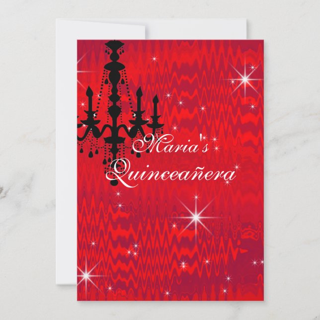 Invitation Rouge étincelant avec lustre et étoiles Quinceaner (Devant)