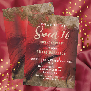 Invitation Rouge Fantaisie Or Luxe Marbre Peinture Luxe Douce