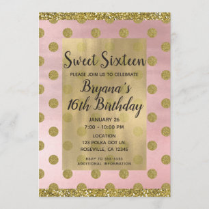 Invitation Rouge Fard & Paillettes Dorées Points Polka Douce