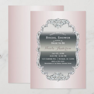 Invitation Rouge Fard Rose & Diamant Argenté Bling Glamour Vi