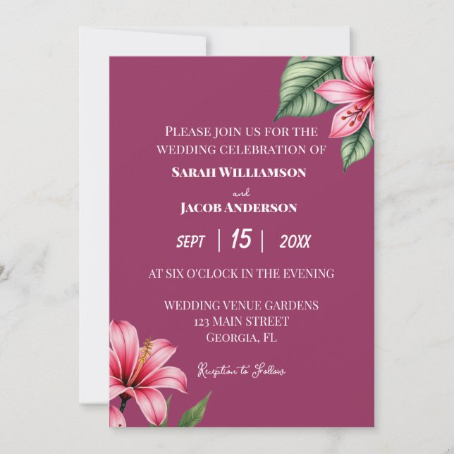 Invitation Rouge Fard Rose Floral (Devant)