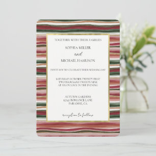 Invitation Rouge Fard Vert Rose Or Rayures Mariage