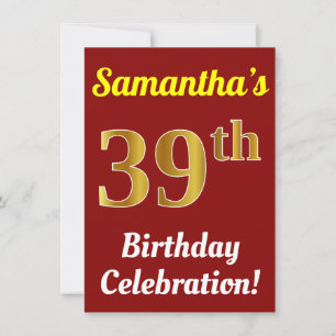 Invitation Rouge, Faux Gold 39e anniversaire Célébration + No