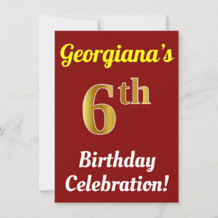 Invitation Rouge, Faux Gold 6e anniversaire Célébration + Nom