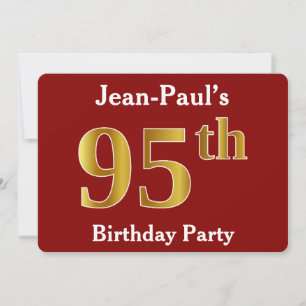 Invitation Rouge, Faux Gold 95e fête d'anniversaire + Nom per