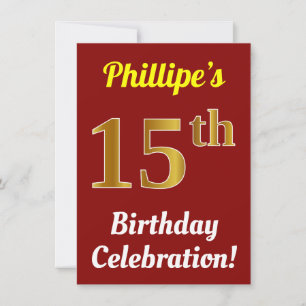 Invitation Rouge, Faux Or Célébration d'anniversaire 15 ans +