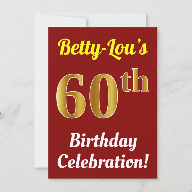 Invitation Rouge, Faux Or Célébration des 60 ans + Nom (Devant)