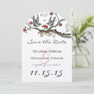 Invitation Rouge Flamboyant Gris Vintage Oiseaux Mariage Épar