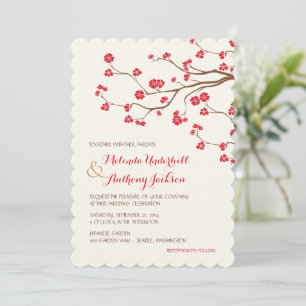 Invitation Rouge fleurs de cerisiers