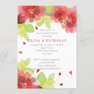 Invitation Rouge, fleurs roses fleuries mariages douche