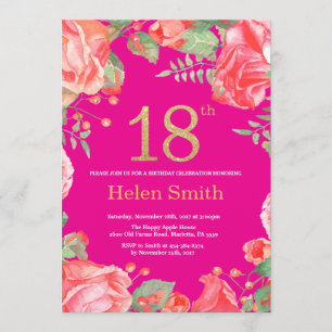 Invitation Rouge Floral 18e anniversaire Parties scintillant 