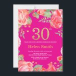Invitation Rouge Floral 30e anniversaire Parties scintillant<br><div class="desc">Red Floral 30th Birthday Invitation for Women. Aquarelle Fleurie Botanique. Parties scintillant or. Arrière - plan rose chaud. Pies Roses Fleurs Florales. Anniversaire adulte. Pour plus de personnalisation,  cliquez sur le bouton "Customiser" et utilisez notre outil de conception pour modifier ce modèle.</div>