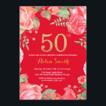 Invitation Rouge Floral 50e anniversaire Parties scintillant<br><div class="desc">Red Floral 50th Birthday Invitation for Women. Aquarelle Fleurie Botanique. Parties scintillant or. Arrière - plan rouge. Pies Roses Fleurs Florales. Anniversaire adulte. Pour plus de personnalisation,  cliquez sur le bouton "Customiser" et utilisez notre outil de conception pour modifier ce modèle.</div>