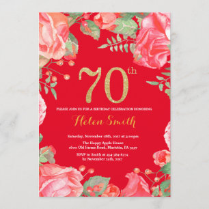 Invitation Rouge Floral 70e anniversaire Parties scintillant 