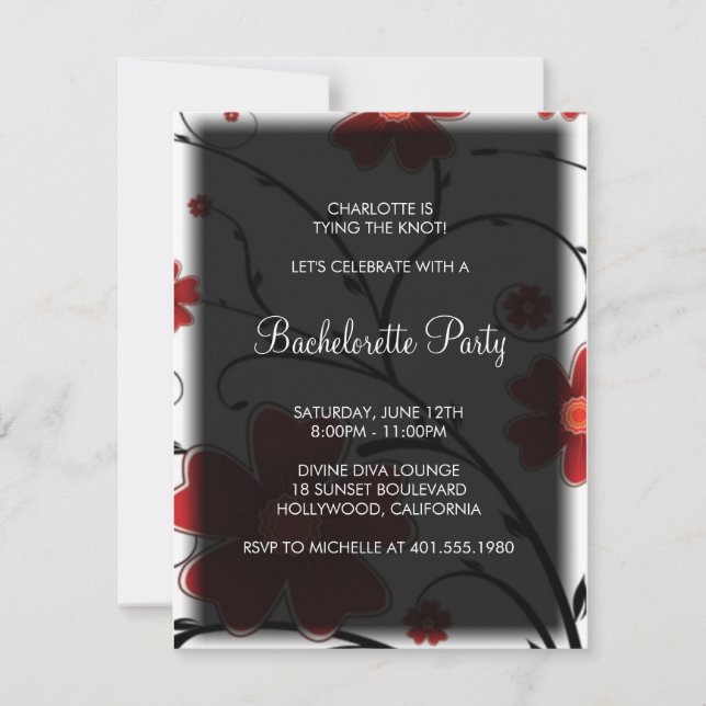 Invitation rouge floral; bachelorette (Devant)