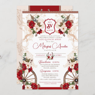 Invitation Rouge Floral Baroque Charro Quinceañera