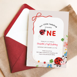 Invitation Rouge Floral Bow Petite Coccinelle Fille 1er Anniv