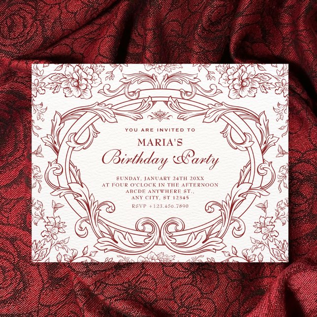 Invitation Rouge Floral classique anniversaire vintage (Créateur téléchargé)