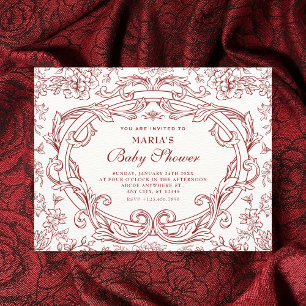 Invitation Rouge Floral classique vintage remise de diplôme
