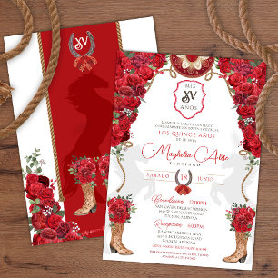 Invitation Rouge Floral Ouest Charro Quinceañera