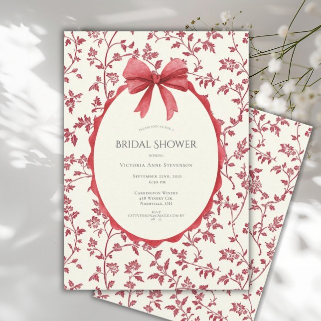 Invitation Rouge Floral & Vignes Mariage Vintage Shower  (Créateur téléchargé)