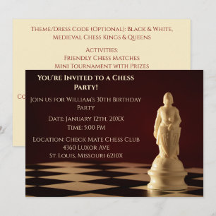 Invitation Rouge foncé 30e jeu d'échecs de fête d'anniversair