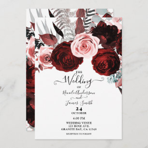 Invitation Rouge foncé et rose Floral Vert Mariage blanc