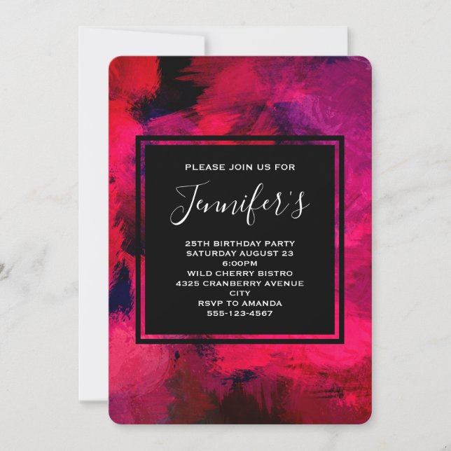 Invitation Rouge foncé et violet Abstrait Anniversaire (Devant)