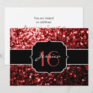 Invitation Rouge foncé faux paillettes scintillantes Glamour