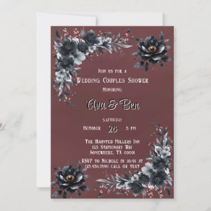 Invitation Rouge foncé Gothique Noir Floral Mariage Couple Do