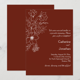 Invitation Rouge foncé, ivoire Floral dessinée à la ligne de