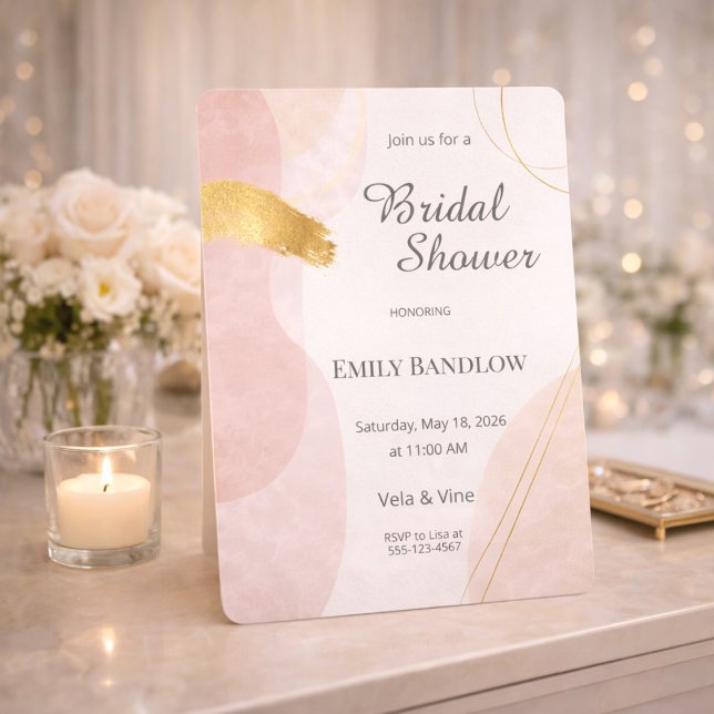 Invitation Rouge Foncé Mariage Doré (Blush and gold abstract shapes with soft brush detail for a modern bridal gathering)