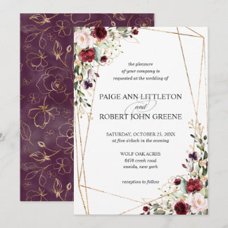 Invitation Rouge foncé, pourpres floraux, et rougissent