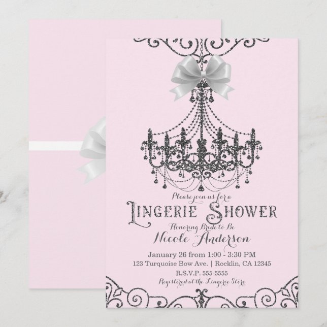 Invitation Rouge Foncé Rose Argent Blanc Nœud Lingerie Douche (Devant / Derrière)