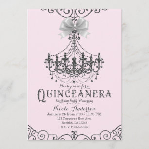 Invitation Rouge Foncé Rose Argent Blanc Nœud Quinceañera 15 