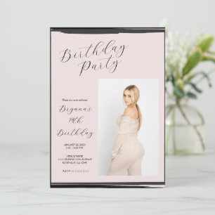 Invitation Rouge Foncé Rose & Noir Photo Anniversaire Moderne