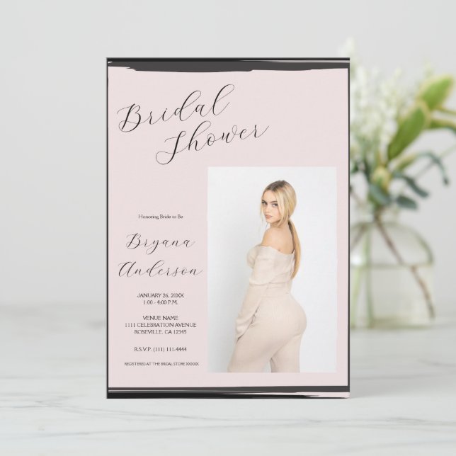 Invitation Rouge Foncé Rose Tendances Photo Moderne Mariage C (Debout devant)