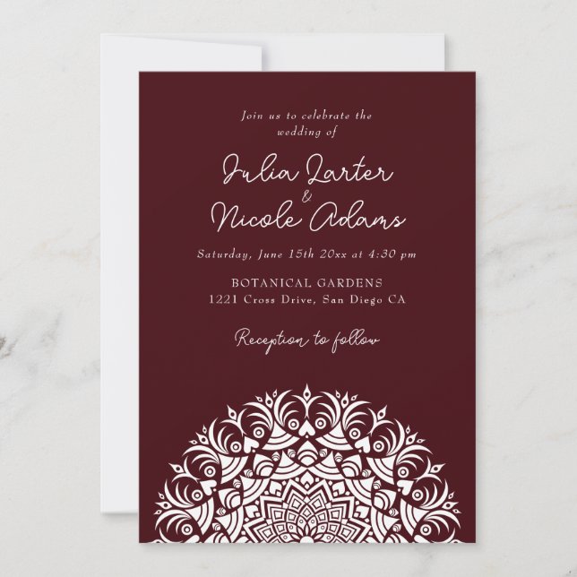 Invitation Rouge foncé vin Brun Abstrait Mandala Mariage (Devant)
