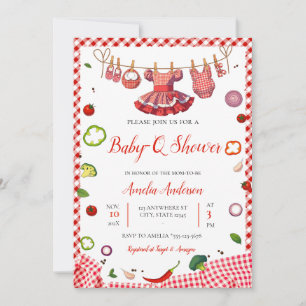 Invitation Rouge Gingham Carreaux BBQ Baby Shower Rustique